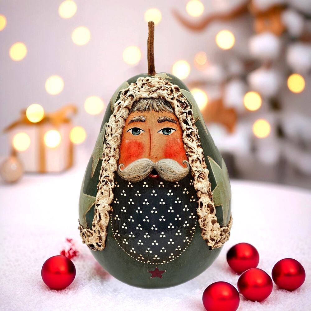 Vintage Pat Gale Santa Gourd Folk Art Christmas Decor